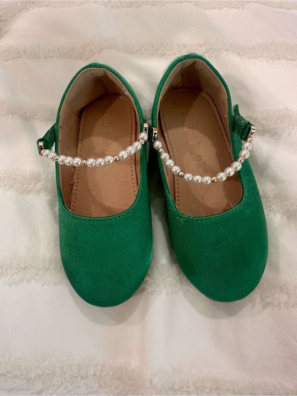 Girls Green Pearl-Accent Mary Jane Flats